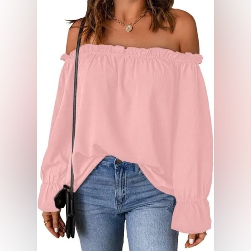 LOVE MORE Off Shoulder Ruffle Blouse Women’s Sz Small Lightweight Baby Pink
